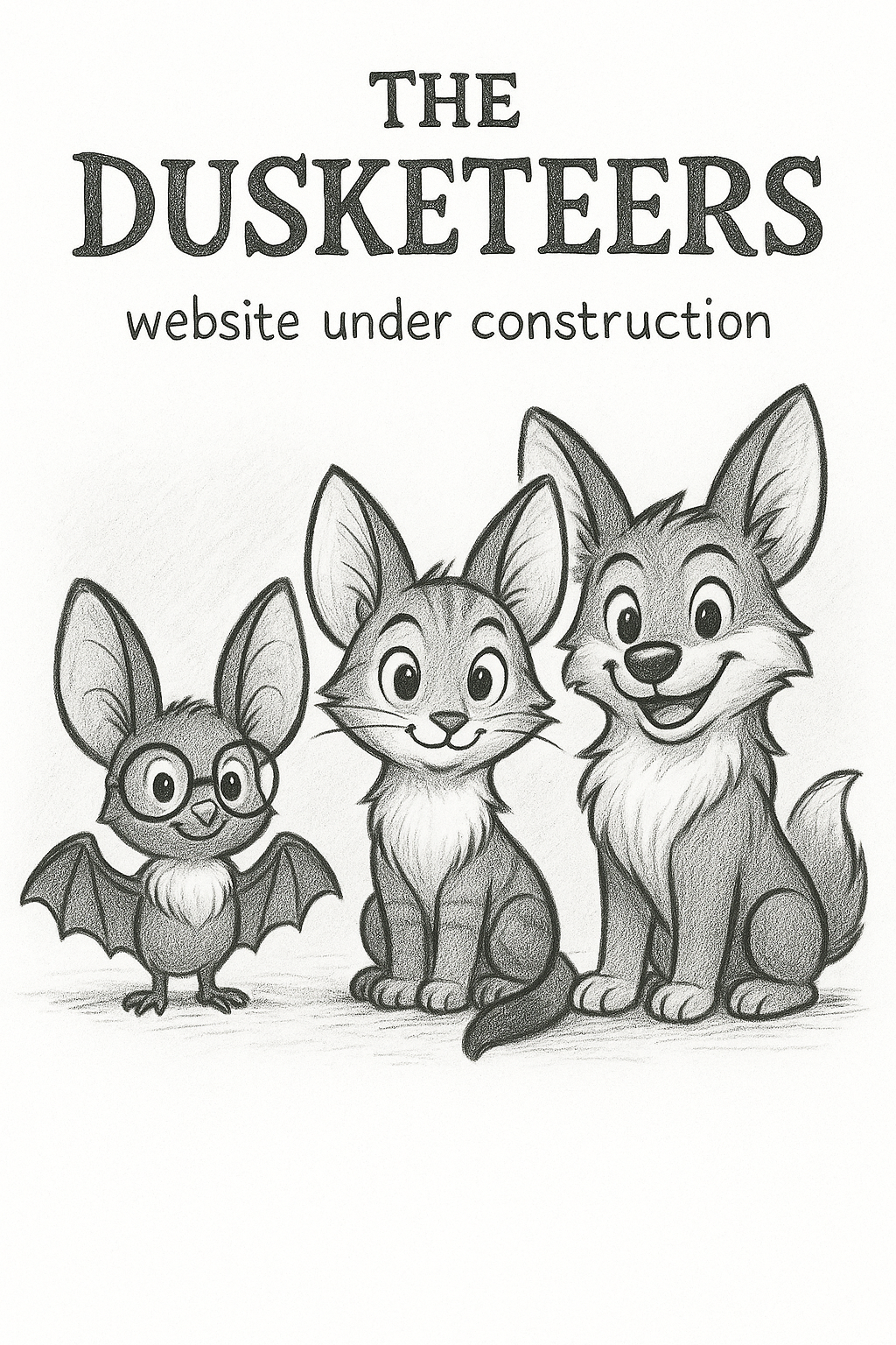 Three smiling Dusketeers characters with text saying Website under construction